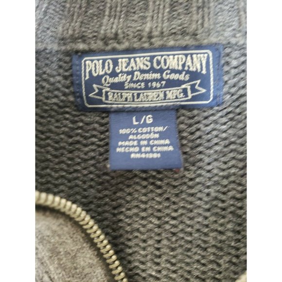 Polo Jeans Company Large Ralph Lauren Embroidered Gray Men 1/4 Zip Sweater - Picture 4 of 12